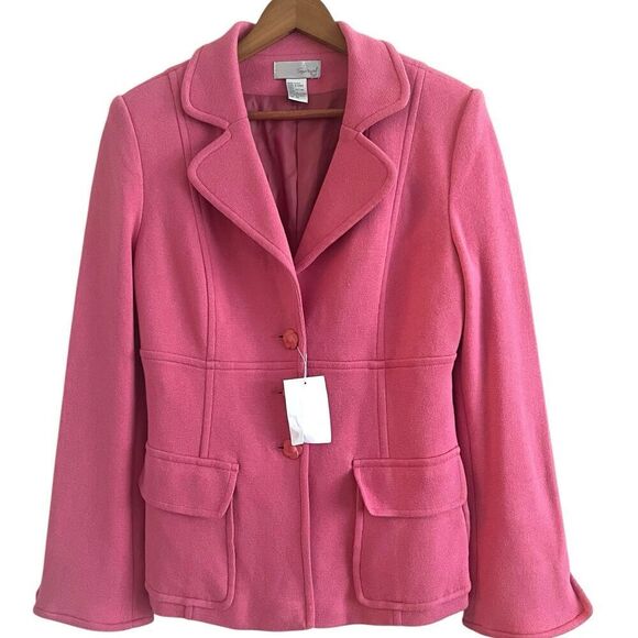 vintage Spiegel Ponte Knit Blazer sz 10 Pink Jacket Flower Buttons Academia - Picture 1 of 15